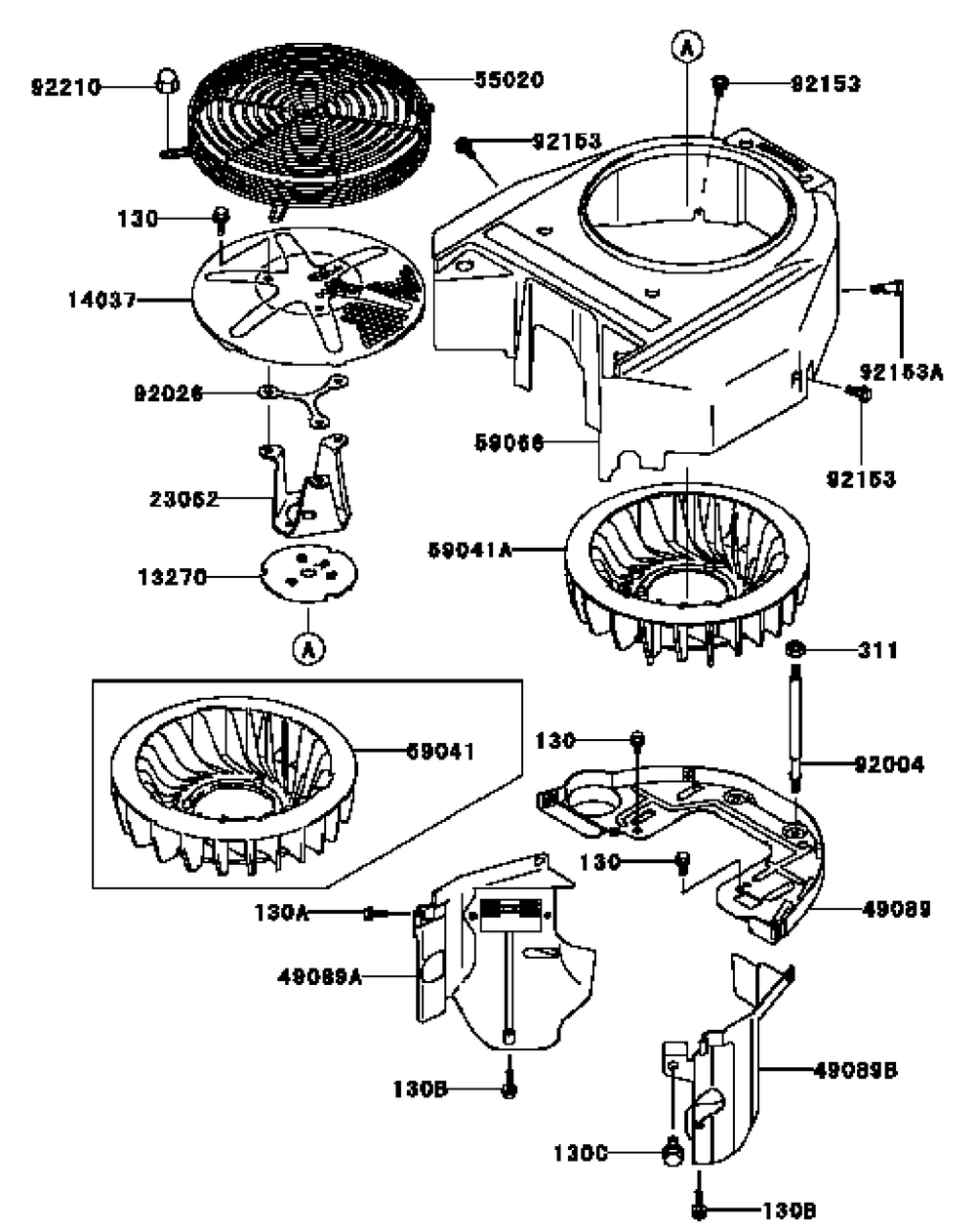 Kawasaki Fh541v-Cs25 Cooling Equipment Diagram and Parts List for H1748 55AI4HPS050-WAM Cub Cadet Lawn Mower